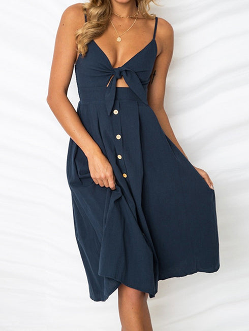 cutout-smocked-sweetheart-neck-cami-dress Sophia's Trends - Sophia's Style-Dark Blue-S